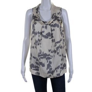 Genera Womens Silk Spotted Print Cowl Neck Sleeveless Blouse White Gray Size S